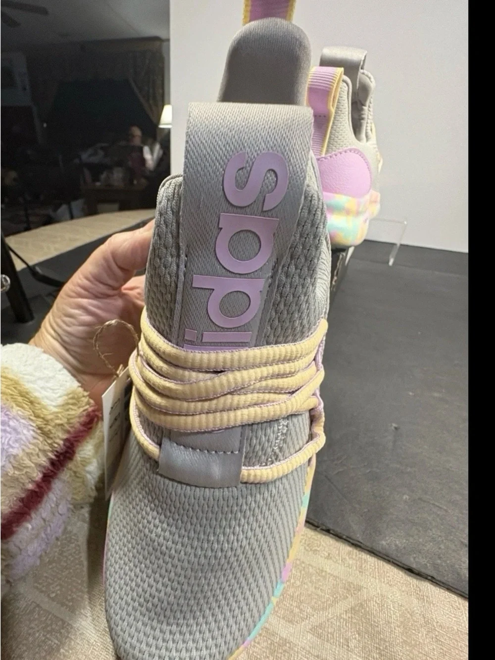 adidas Kids Shoes Lite Racer Adapt 7.0 SlipOn Size 2 Grey/Orange/Bliss Lilac New